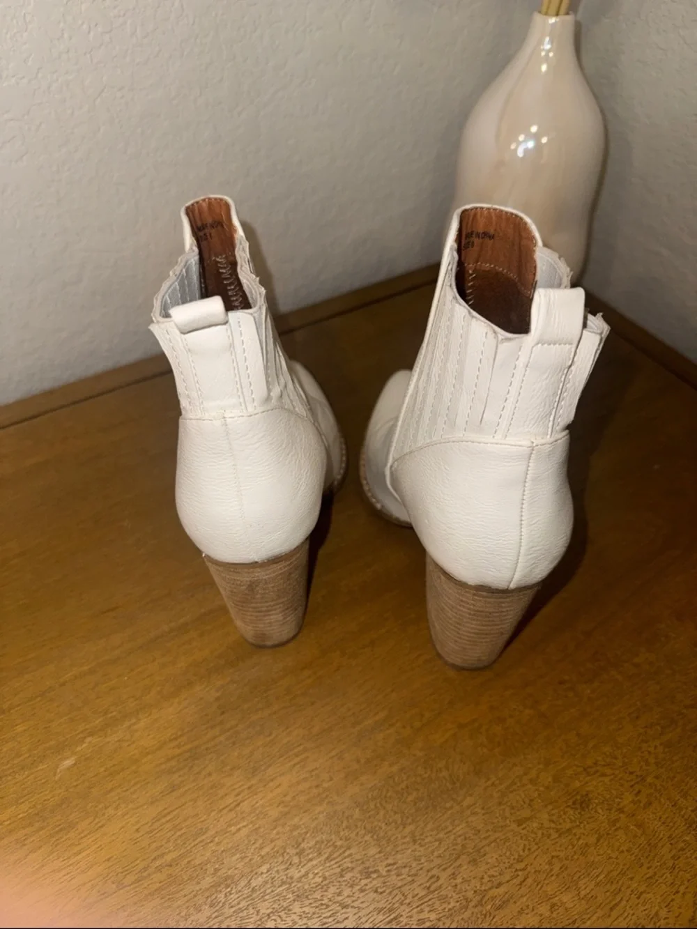 White Women's Ankle Booties with Block Heel - Picture 4 of 4